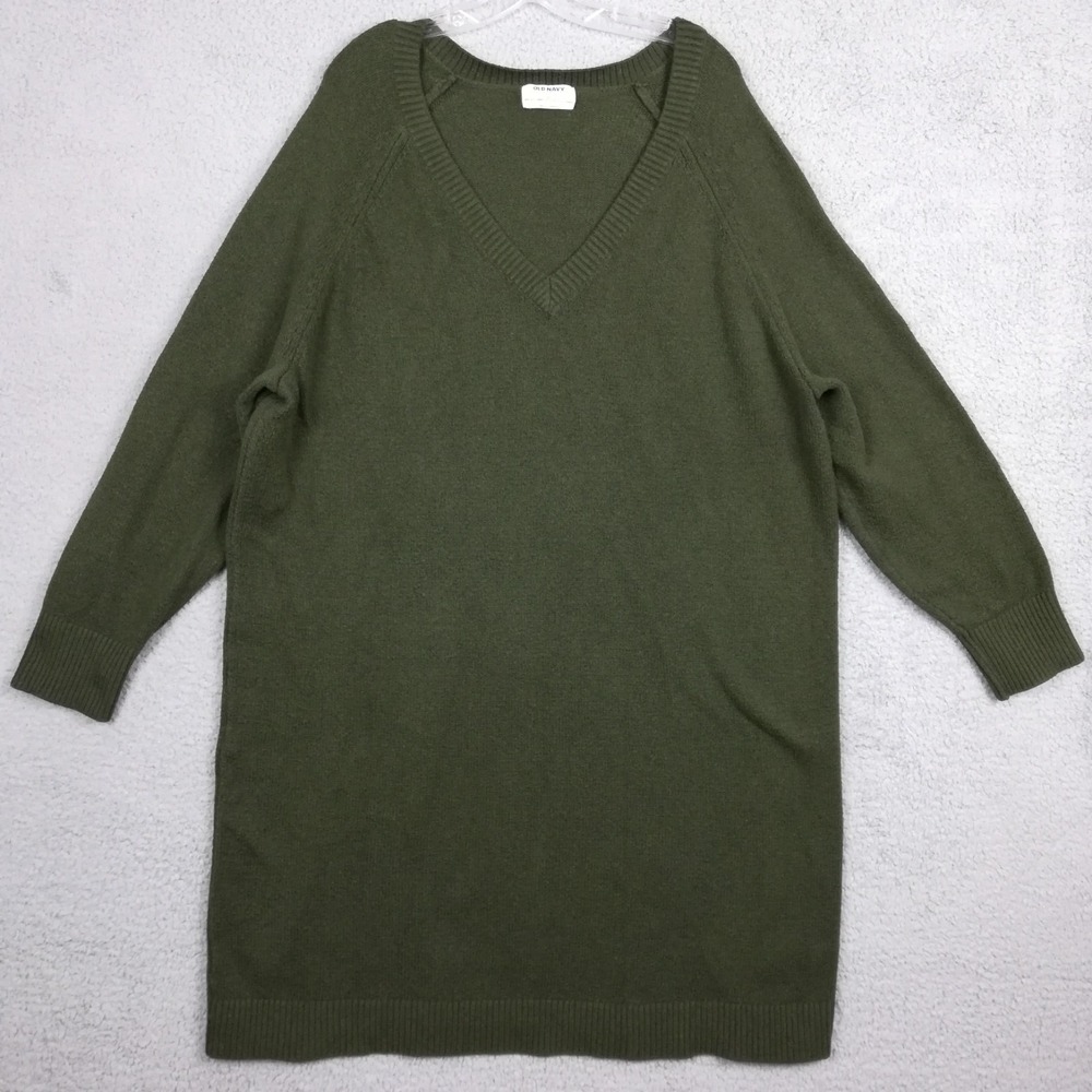 Old Navy Womens Sweater Dress SoSoft Olive Green V Neck Long Sleeve Knit Plus 3X
